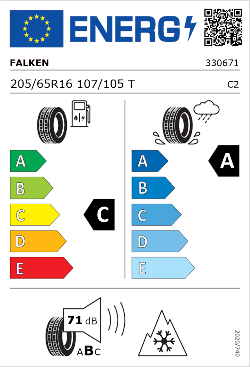 Tyre Label for Falken Euroall Season Van11 205/65R16 107/105T