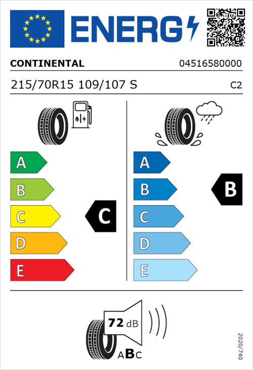 Tyre Label for Continental ContiVanContact 100 215/70R15 109/107S