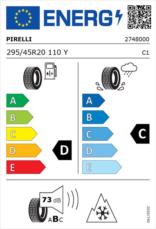 Tyre Label for Pirelli Scorpion Verde All Season 295/45R20 110Y