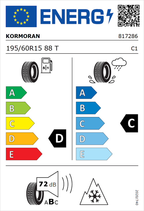 Tyre Label for Kormoran Snow 195/60R15 88T