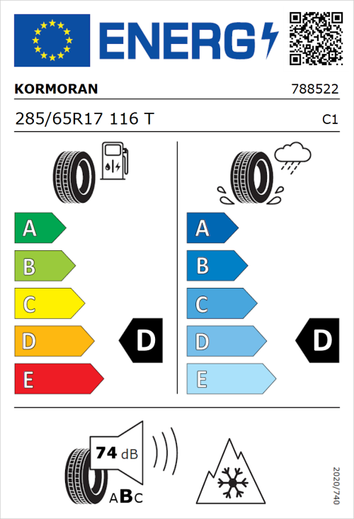 Tyre Label for Kormoran Road Terrain 285/65R17 116T