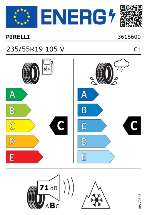 Tyre Label for Pirelli Scorpion Verde All Season 235/55R19 105V