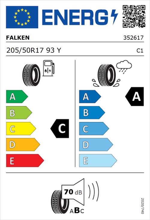 Tyre Label for Falken Azenis FK520 205/50R17 93Y