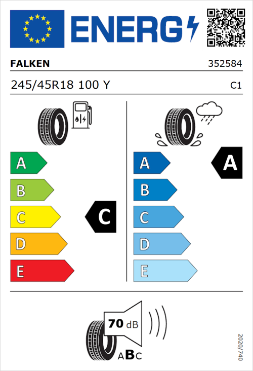 Tyre Label for Falken Azenis FK520 245/45R18 100Y
