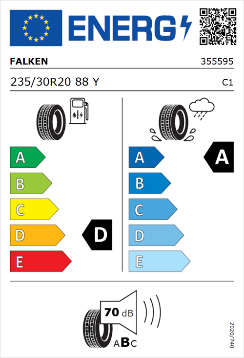 Tyre Label for Falken Azenis FK520 235/30R20 88Y