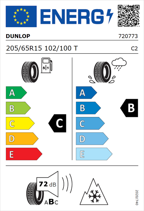 Tyre Label for Dunlop Econodrive 205/65R15 102/100T