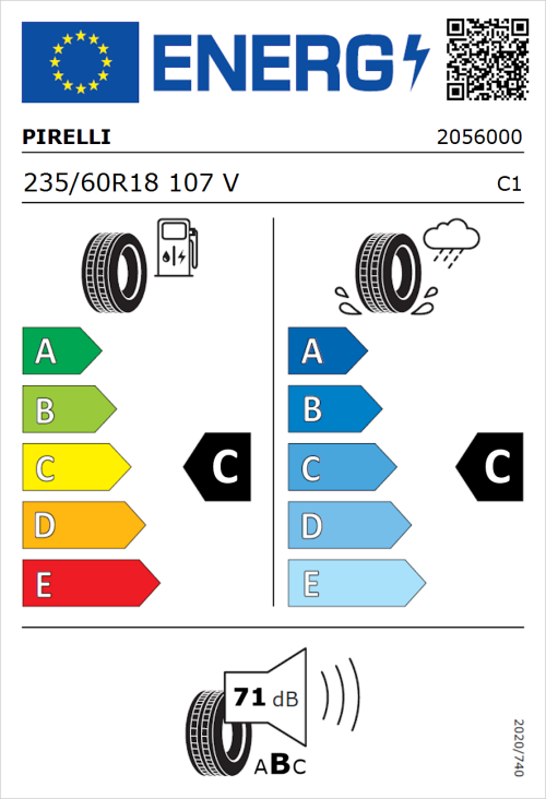 Tyre Label for Pirelli Scorpion Verde All Season 235/60R18 107V