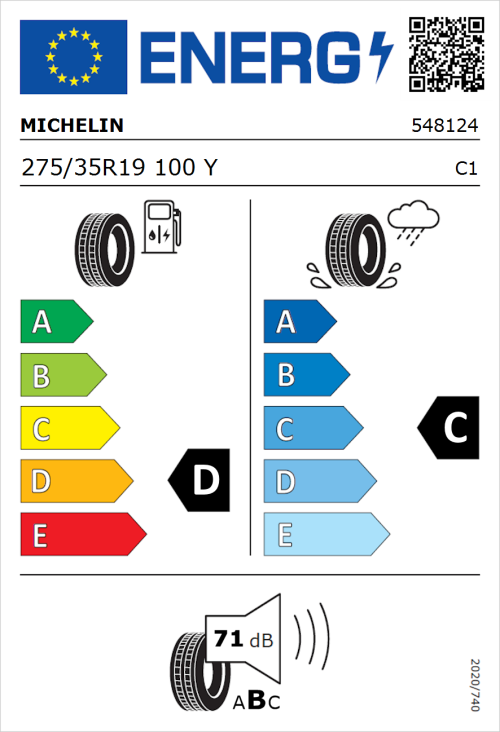 Tyre Label for Michelin Pilot Sport Cup 2 275/35R19 100Y